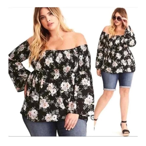 TORRID Black Floral Off The Shoulder Top - Picture 2 of 7